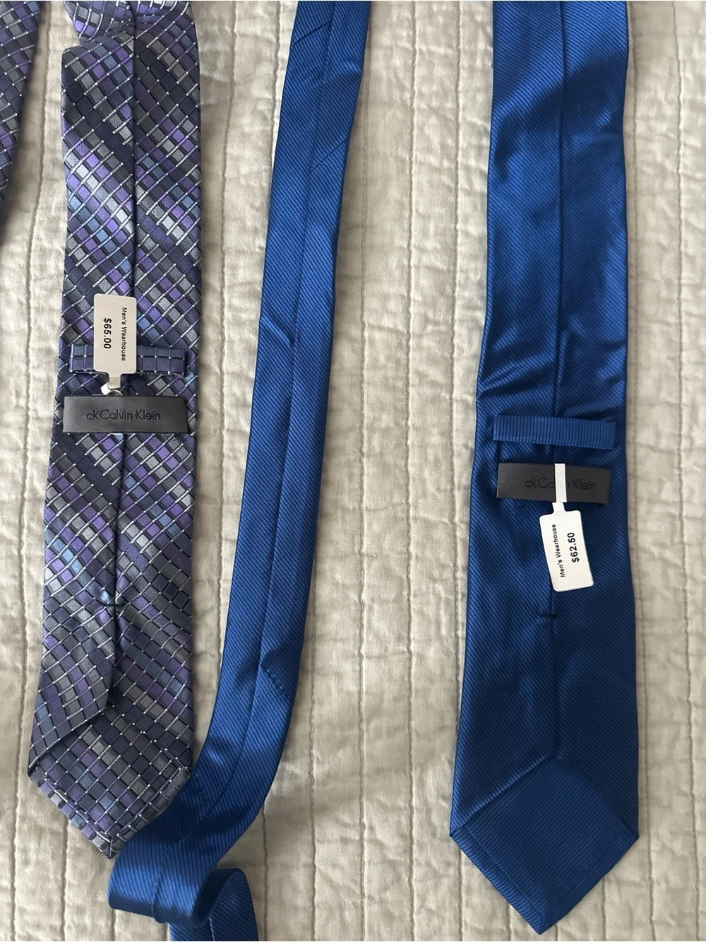 NWT ck Calvin Klein Silk Neckties Lot of 2 Purple Geometric & Royal Blue